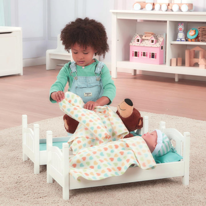 Mine to Love Wooden Play Bunk Bed for Dolls up to 18 Inches-Stuffed Animals - White (2 Beds, 17.4”H X 9.1”W X 20.7”L Assembled and Stacked)