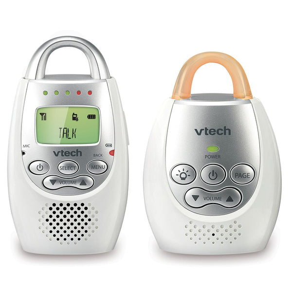 Communications DM221 Audio Baby Monitor with up to 1,000 Ft of Range, Vibrating Sound-Alert, Talk Back Intercom & Night Light Loop, White/Silver