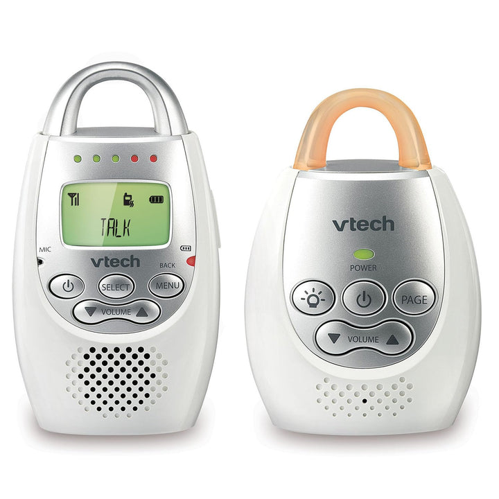 Communications DM221 Audio Baby Monitor with up to 1,000 Ft of Range, Vibrating Sound-Alert, Talk Back Intercom & Night Light Loop, White/Silver