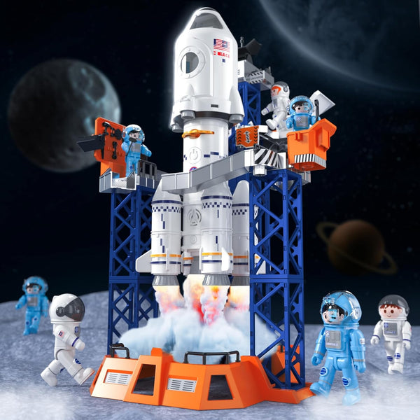 Rocket Launcher Space Shuttle Toys for Kids Boys Age 3 4 5 6 7 8 9 Years Old, 2-In-1 STEM Building Aerospace Toys with Rocket Launcher for Indoor Outdoor, Spaceship Toys Birthday Gift for Boys Girls