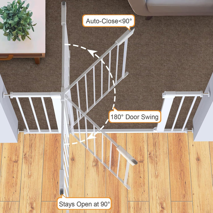 29.7-46" Baby Gate for Stairs, Toddler Safety Essentials for the House, Auto Close Dog Gate for Doorways, Mom'S Choice Awards Winner-Easy Install Pressure Mounted Pet Gates for Dogs, White
