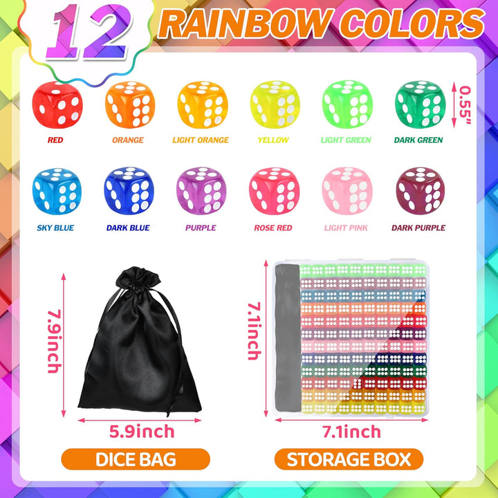 120 Pcs Colored Dice Bulk Set 14 MM Polyhedral Dice 6 Sided Standard Dices with Storage Bag for Table Board Games Classroom Math Teaching