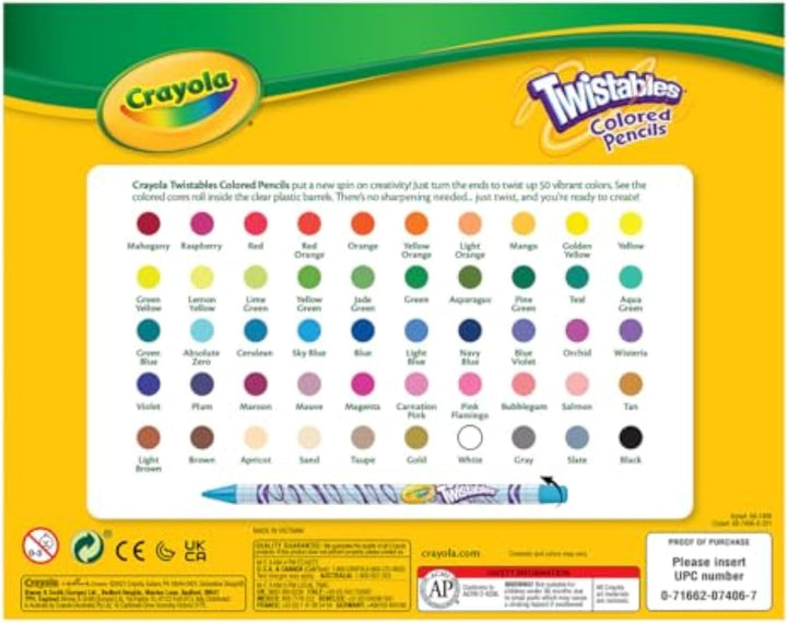 Twistables Colored Pencil Set for Kids (50Ct), No Sharpen Coloring Book Pencils, Essential Classroom Supplies, Cute Back to School Gifts for Kids, 4+