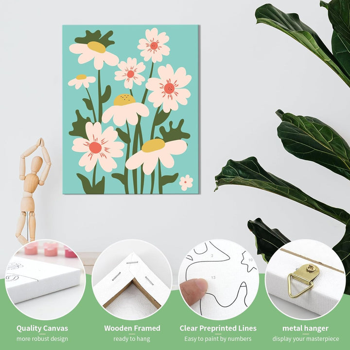 Framed Paint by Numbers for Adults and Kids Ages 8-12 - Easy to Paint by Number for Beginners, Flower Canvas Painting Kits Perfect for Gift Home Wall Decor 8 * 10Inch