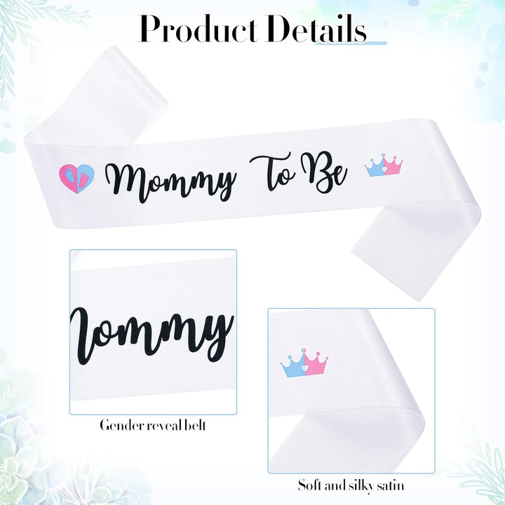 3Pcs Gender Reveal Decorations Sash and Tinplate Badge Mommy to Be and Daddy to Be Baby Shower, Mommy Sash and Daddy to Be Tinplate Badge Decorations for Pregnant Keepsake Gifts