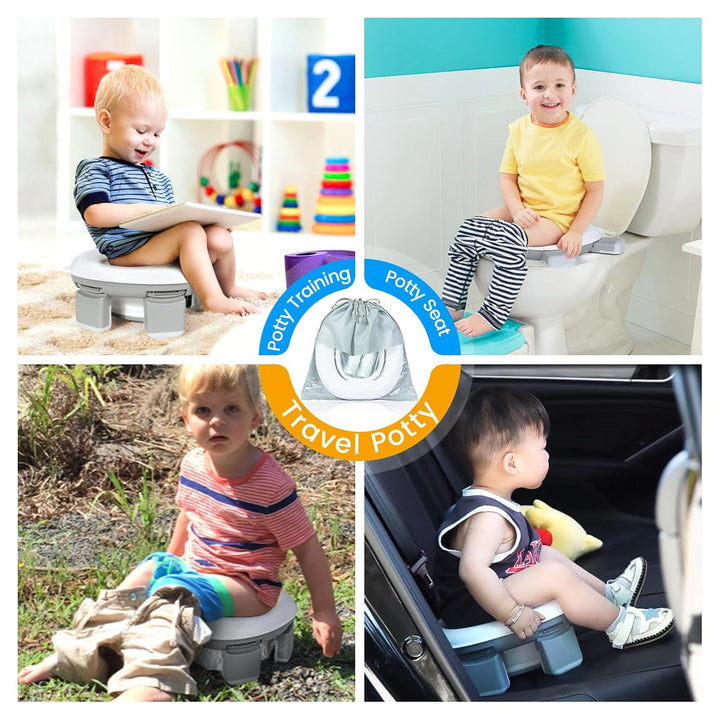 Portable Potty Training Toilet for Boys and Girls with Storage Bag - Foldable Travel Potty Chair, Toddler Potty Seat for Indoor and Outdoor, Easy to Clean, Includes Free 40Pcs Travel Bags, Gray