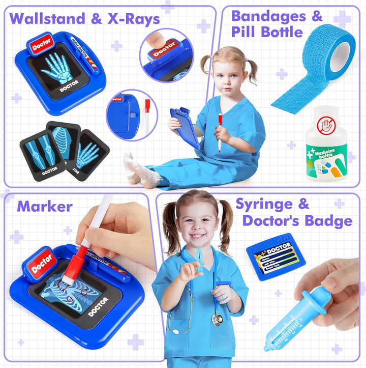 Doctor Kit for Kids, 15 Pcs Doctor Kit for Toddlers 3-5, Kids Doctors Play Set with Real Stethoscope, Medical Bag, Pretend Play Toys for Boys Girls, Halloween Christmas Birthday Gifts