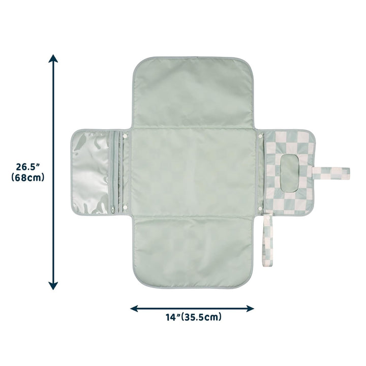 Portable Diaper Changing Pad-Foldable Waterproof Changing Mat&Portable Changing Pad for Travel,Baby Changing Station with Smart Wipes Pocket&Storage (Sage Checkers)