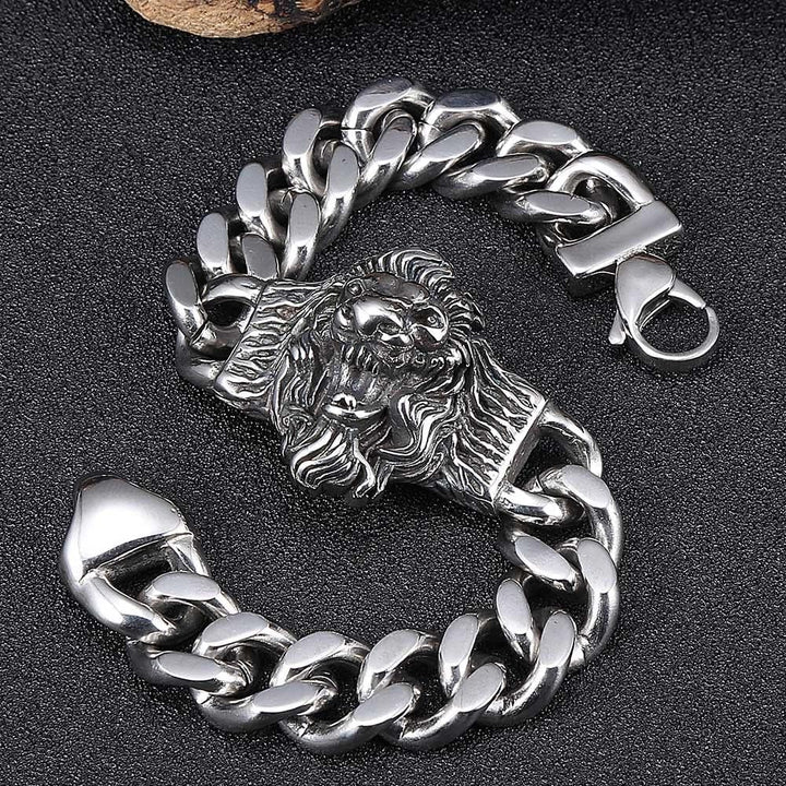 European and American Style Cool Lion Head Cuban Chain Men'S 316 Stainless Steel Bracelet Jewelry Gift