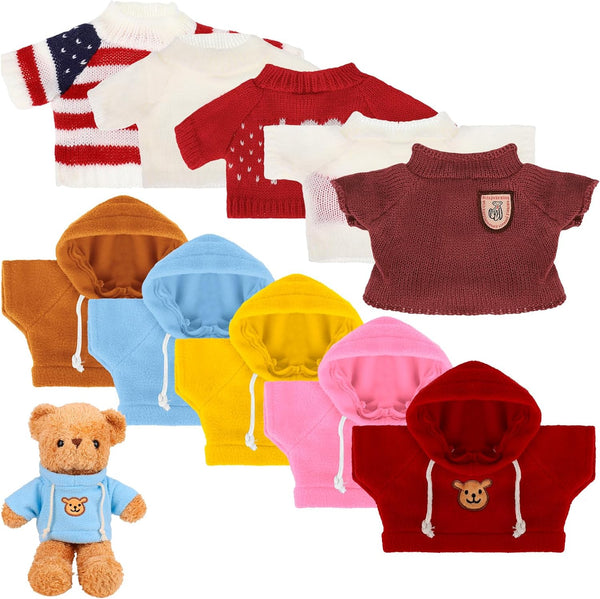 10 Pcs Bear Clothes Tee Doll Clothes Bear Hoodie Sweater Fit 14-18 Inches Bears Include Cute Clothes Glasses Hat Kawaii Plush Doll Clothes DIY Bear Toy