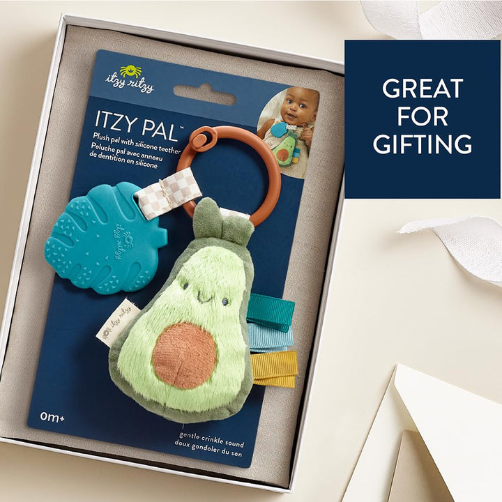 Infant Toy & Teether - Itzy Pal Baby Teething Toy Includes Lovey, Crinkle Sound, Textured Ribbons & Silicone Teether for Newborn (Avocado)