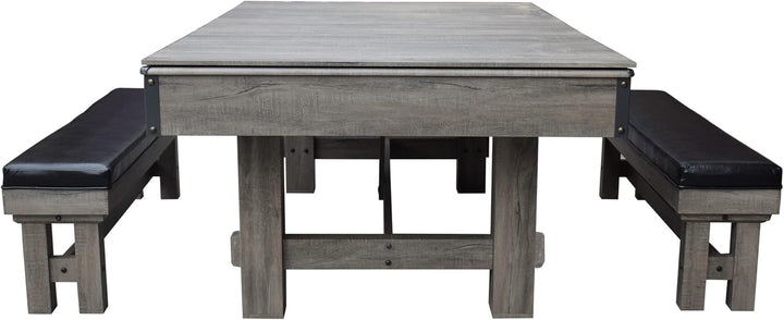 Logan 7-Ft Pool Table Combo Set with Benches - Rustic Gray with Blue Felt, Barnwood