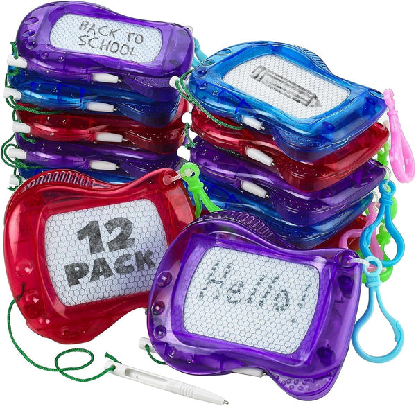 Mini Magnetic Drawing Board for Kids - (Pack of 12) Backpack Keychain Clip Drawing Boards, Erasable Doodle Sketch Writing Pad Boys & Girls, Birthday Kids Party Favors