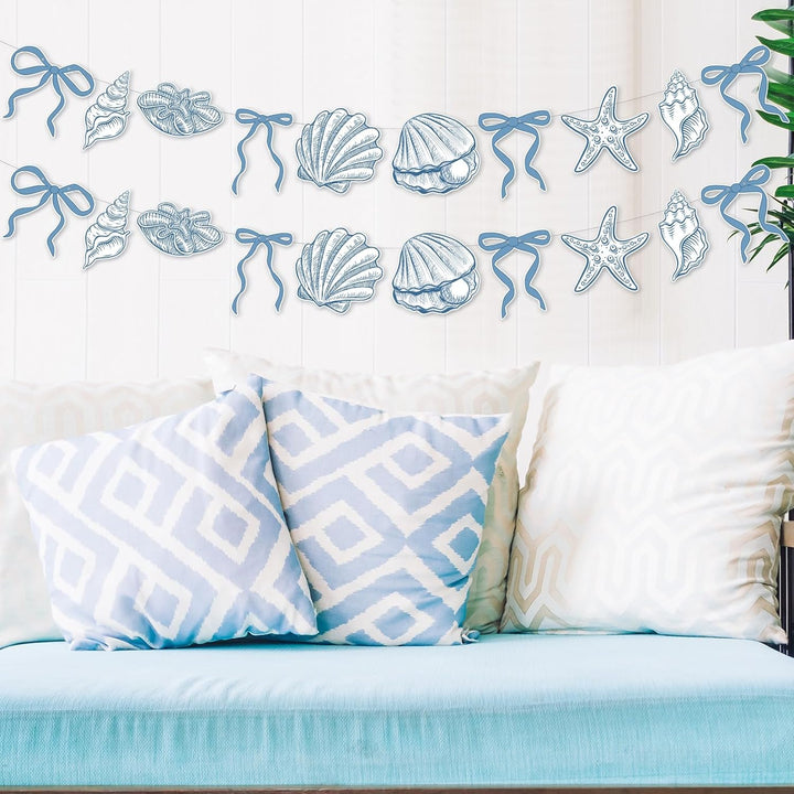 2 Pack Blue Bow Starfish and Seashell Garland 6.56 Ft Ocean Coastal Nautical Beach Party under the Sea Paper Bow Hanging Banner for Summer Birthday Wedding Bachelorette Mermaid Baby Shower