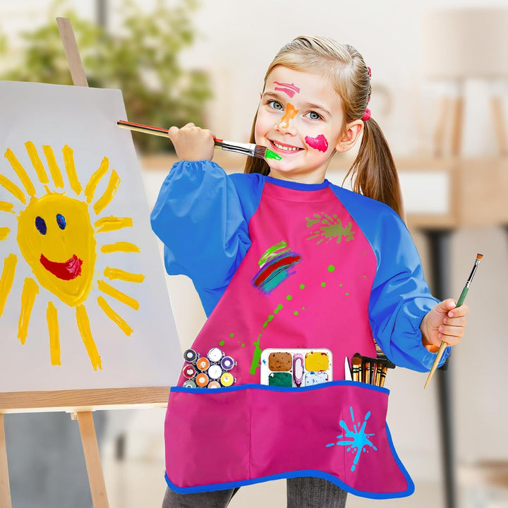 Kids Art Smocks Toddler Smock Waterproof Artist Painting Aprons Long Sleeve with 3 Pockets for Age 2-6 Years