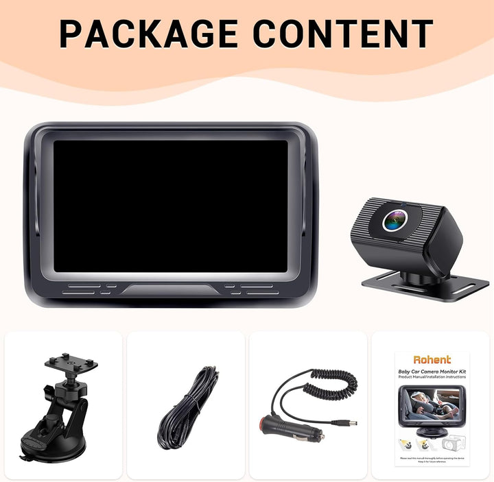 Baby Car Camera HD 1080P - Rear-Facing Infant Monitor with Night Vision Car Camera for Baby 150° Wide-Angle Lens Anti-Glare Screen Easy Install 360° Adjustable Display