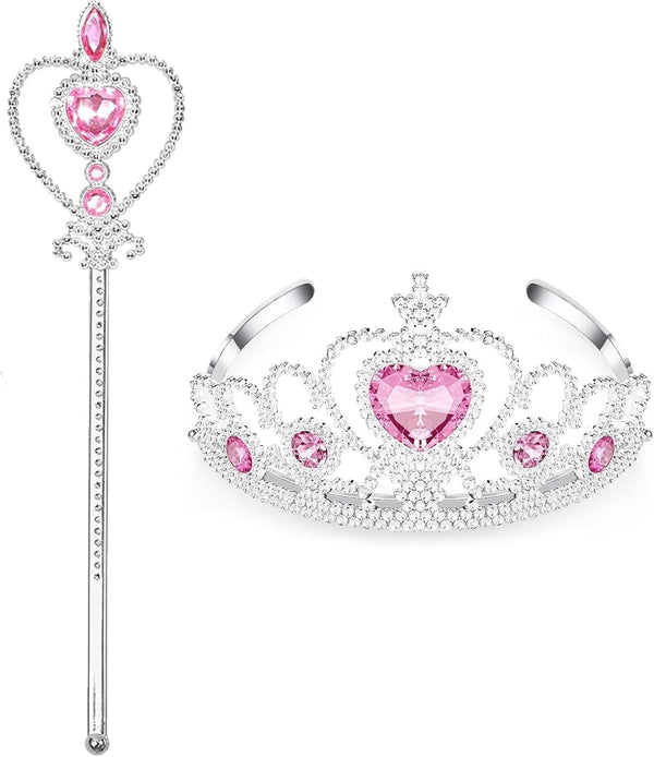 2Pcs Princess Crown and Wand, for Little Girls, Jewelry Toy Princess Costume Accessories, Christmas Gifts Set