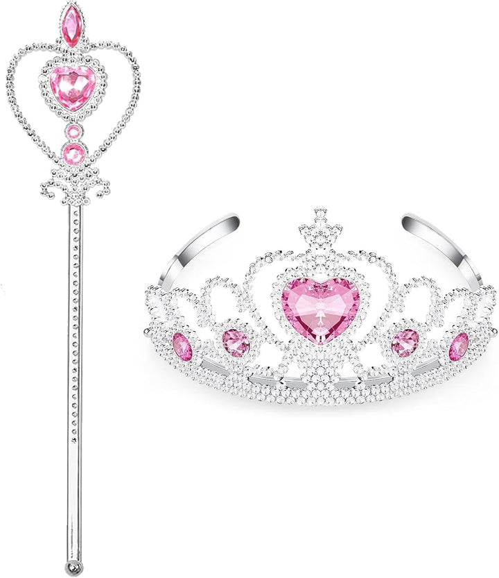 2Pcs Princess Crown and Wand, for Little Girls, Jewelry Toy Princess Costume Accessories, Christmas Gifts Set
