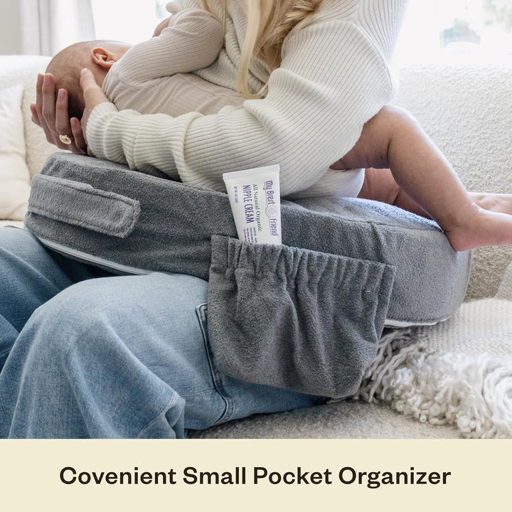 Nursing Pillow - Deluxe - Enhanced Comfort W/ Slipcover - Ergonomic Breastfeeding Pillow for Ultimate Support for Mom & Baby - Adjustable Pillow W/ Handy Side Pocket, Evening Grey