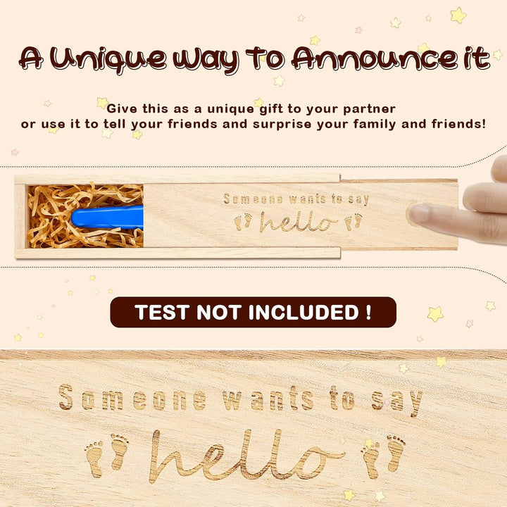 Pregnancy Test Keepsake Box Surprise Pregnancy Announcement Box Wooden Baby for Husband Grandparents Baby Memory Souvenir Collection Case with Raffia Ribbon(Classic)