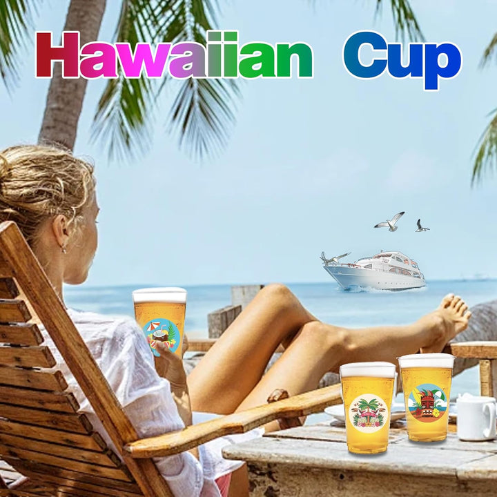 25 Light up Luau Cups for Hawaiian Moana Birthday Party Decorations - 16 OZ Glow in the Dark Plastic Tiki Party Cups for Tropical Aloha Luau Party Decor Supplies
