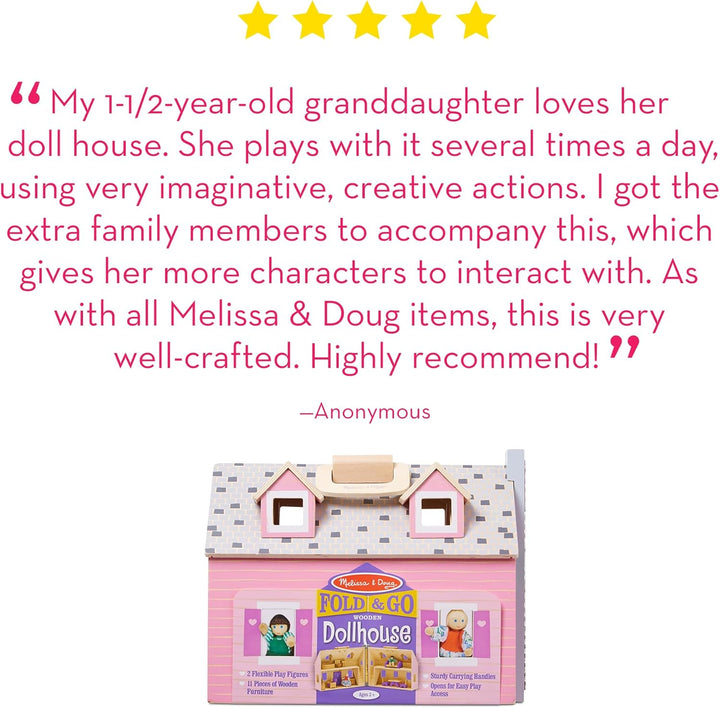 Fold and Go Wooden Dollhouse with 2 Dolls and Wooden Furniture,Multi,One Size