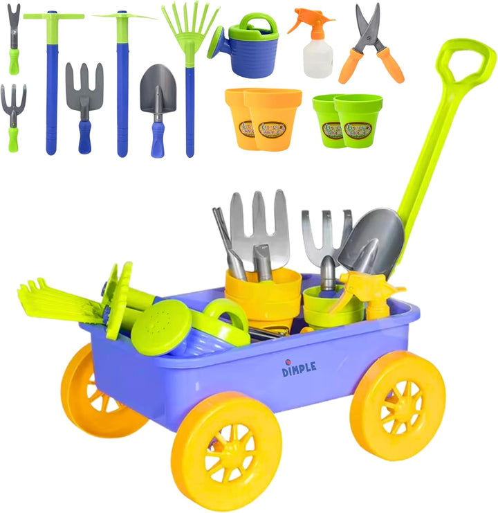 Garden Wagon & Tools Toy Set Premium 15 Pcs Kids Gardening Tools & Wagon Toy Set - Sturdy & Durable - Top Yd, Beach, Sand, Garden Play Set - Great for Kids & Toddlers