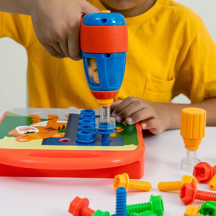 Design & Drill Abcs & 123S - Construction Toys & Toddler Tools, Kids Tool Set with Real Electric Drill Toy, Preschool Learning Activities, Building Kits and Gifts for Ages 3+