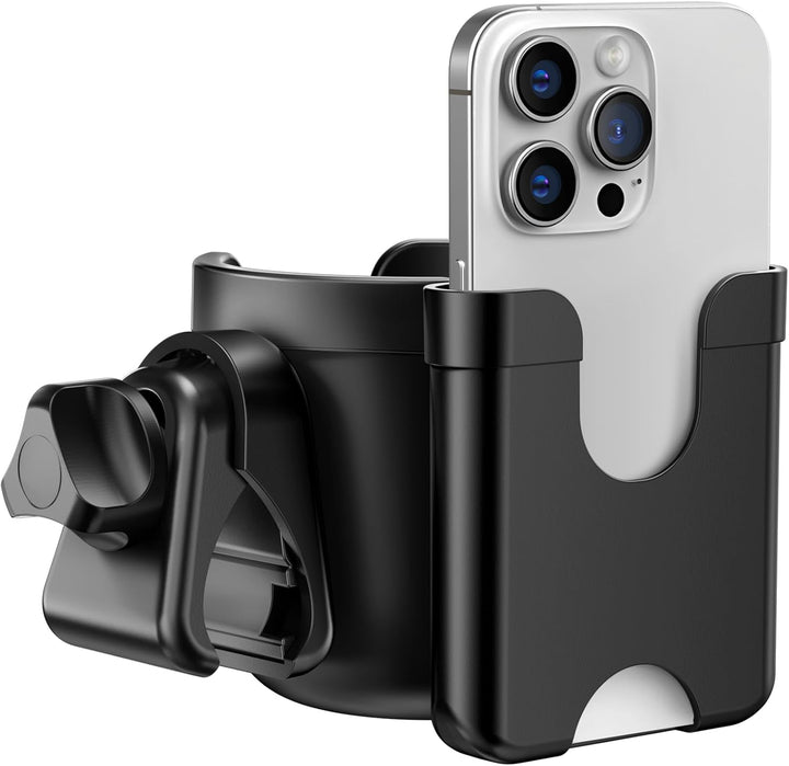 Cup Holder for Walker, Stroller Cup Holder Attachment with Phone Holder, Wheelchair/Stroller Accessories for Uppababy, Nuna, Doona, Rollator, Bike, Scooter, Baby Travel Essential