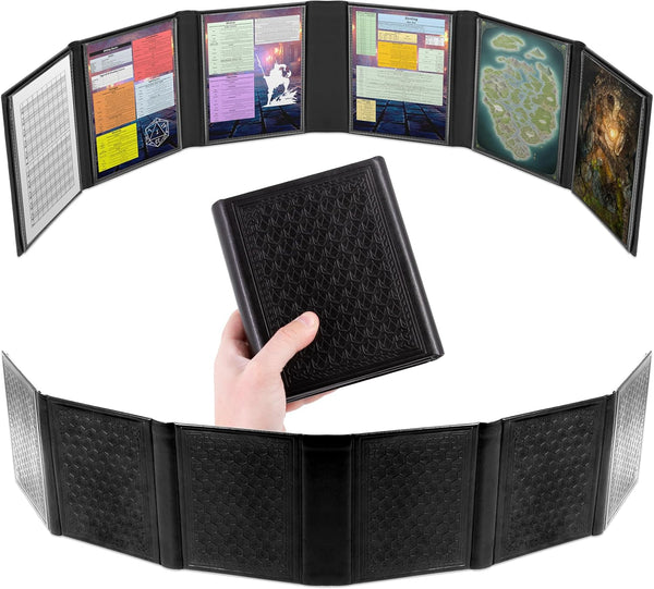 Miniature DM Screen - 6-Panel Faux Leather Mini Dungeon Master Screen for Ttrpgs, Compact Dnd DM Screen for Better Player Connection & Immersive Tabletop RPG Sessions with Low-Profile Design