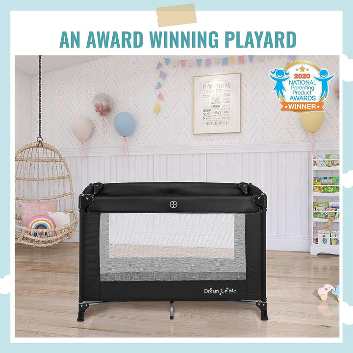 Nest Portable Playard in Black with Carrybag an Shoulder Strap, Lightweight, Packable and Easy Setup Baby Playard, Breathable Mesh Sides and Soft Fabric - Comes with a Removable Padded Mat