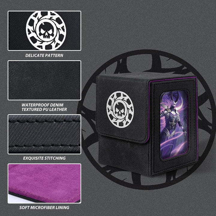 Card Deck Box for MTG with Commander Display for 100+ Double Sleeved Cards, Magnetic Card Storage Box Fits for TCG Sports Trading Cards (Black&Purple)