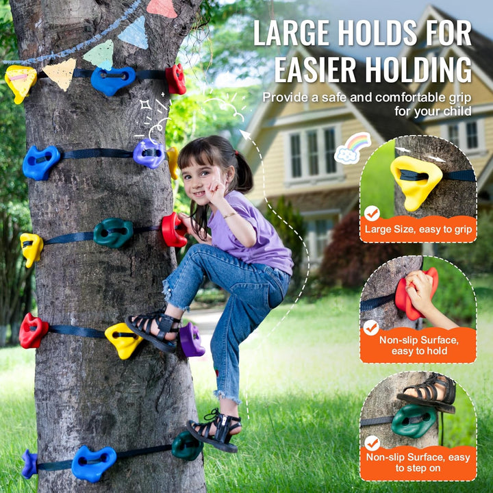 Ninja Tree Climbing Kit, 20 Rock Climbing Holds & 6 Ratchets, Large Climbing Rocks for Kids & Adults Outdoor Backyard Ninja Tree Obstacle Course Training