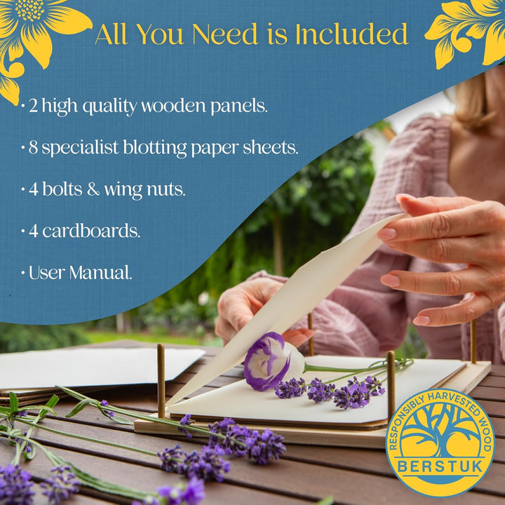 Wooden Flower Press for Adults and Teens - Includes Expert Video Tutorials - Large Flower Press Kit 10.8" X 6.9" - Gift-Ready Packaging Ideal for Arts and Crafts Lovers