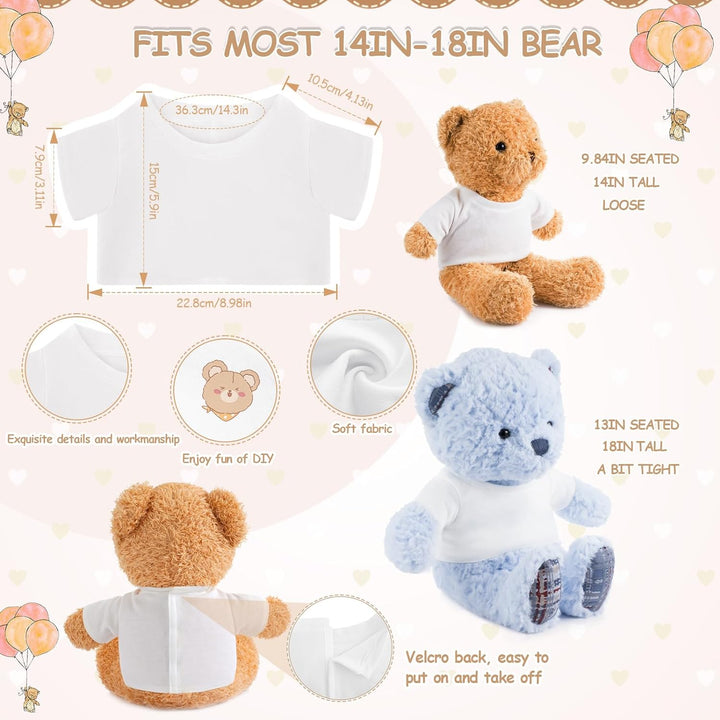 3 Pcs Sublimation Shirt Fit 14-18 Inch Stuffed Bear Blank Stuffed Bear Clothes Plush Bear T Shirts for DIY Make Unique Stuffed Doll Clothes