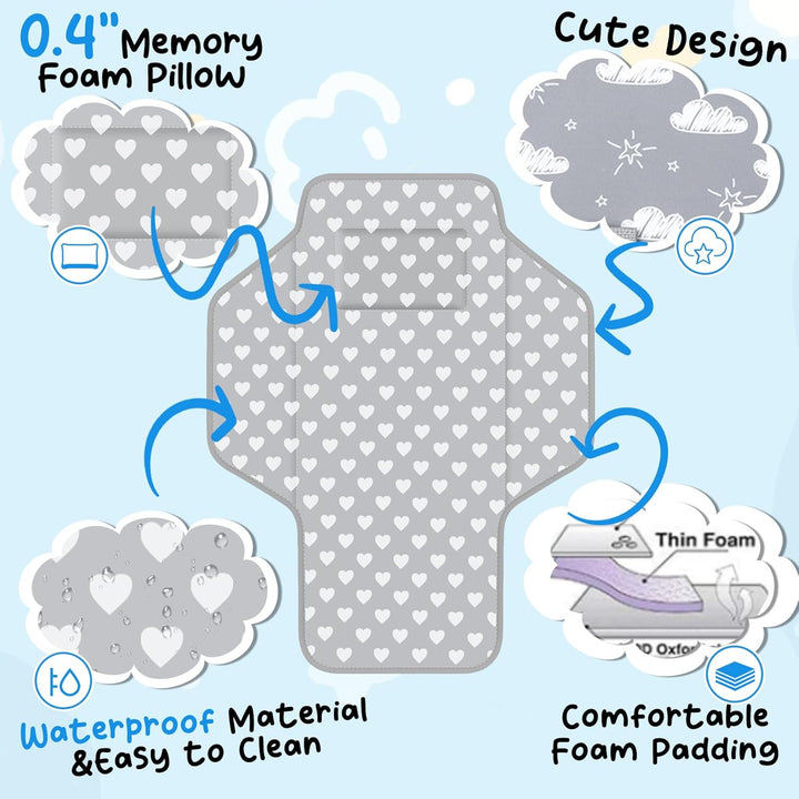 Baby Portable Changing Pad Travel - Waterproof Compact Diaper Changing Mat with Built-In Pillow - Lightweight & Foldable Changing Station, Newborn Shower Gifts
