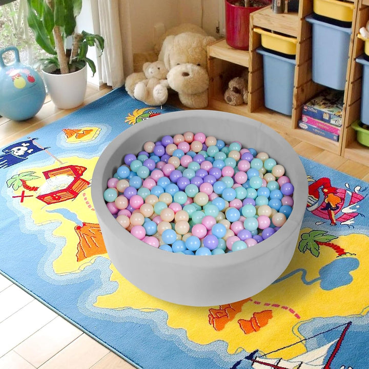 Baby Ball Pit for Balls 35.4" X 11.8" round Foam Ball Pits for Kids Toddlers Soft Play Equipment - Balls NOT Included (Light Gray)