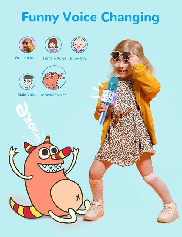 Kids Karaoke Microphone Machine Toys for Girls Bluetooth Microphone with LED Light, Birthday Gift for Girls Boys 3 4 5 6 7 8 9 10 11 12 Year Old Kids Toys(Blue)