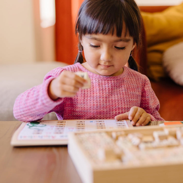 Deluxe Letters and Numbers Wooden Stamp Set Abcs 123S with Activity Book, 4-Color Stamp Pad - FSC Certified