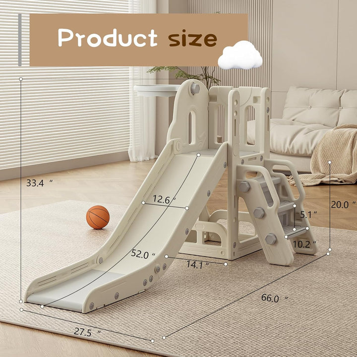 Toddler Slide,Kids Climber Slide with Storage Space and Non-Slip Steps,Indoor Outdoor Playset with Basketball Hoopa and Telescope,Slide for Toddlers Age 1-3