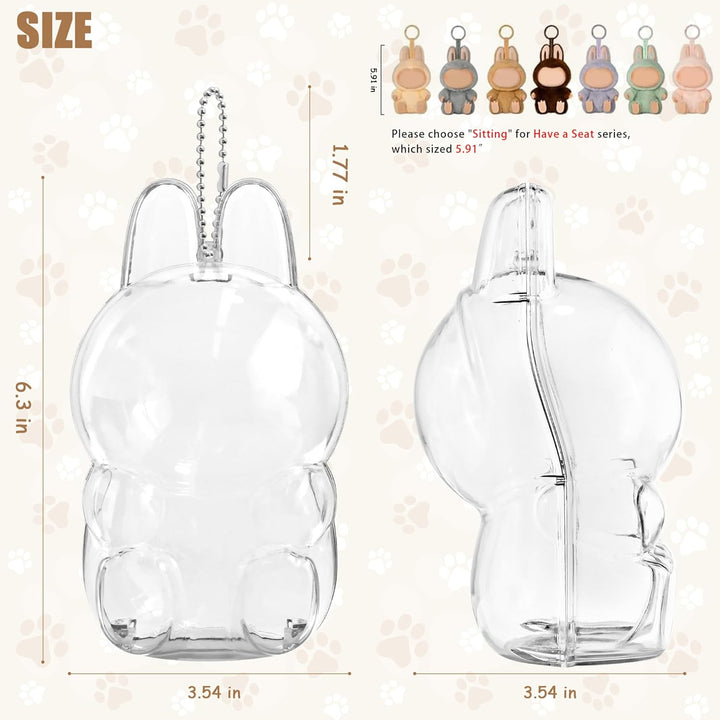 Protective Case for LABUBU, High Clear Case Cover for Labubu Have a Seat, Acrylic Display Box with Keychains (Doll Not Include)