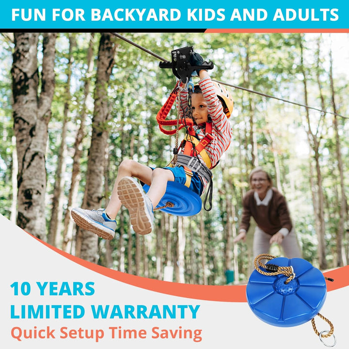 Zip Line Kit for Kids Adults : up to 450Lbs 200FT Quick Setup Zipline for Backyard Outdoor with 100% Rust Proof Removable Trolley Swing Seat Safety Harness Spring Brake