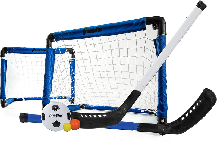 Indoor Mini Goal Sports Set - 3 in 1 Kids Indoor Goal Set - Indoor Mini Floor Hockey, Knee Hockey, and Mini Soccer Set for Kids, Blue, 22 X 17.5-Inch