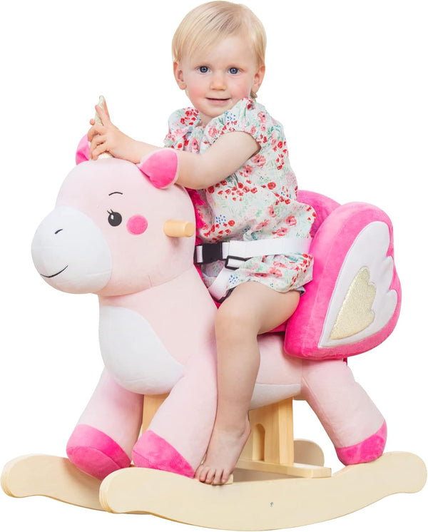 - Baby Rocking Horse, Ride Unicorn, Kid Ride on Toy for 6 Month-3 Year Old, Infant (Boy Girl) Plush Animal Rocker, Toddler/Child Stuffed Ride Toy (Pink)