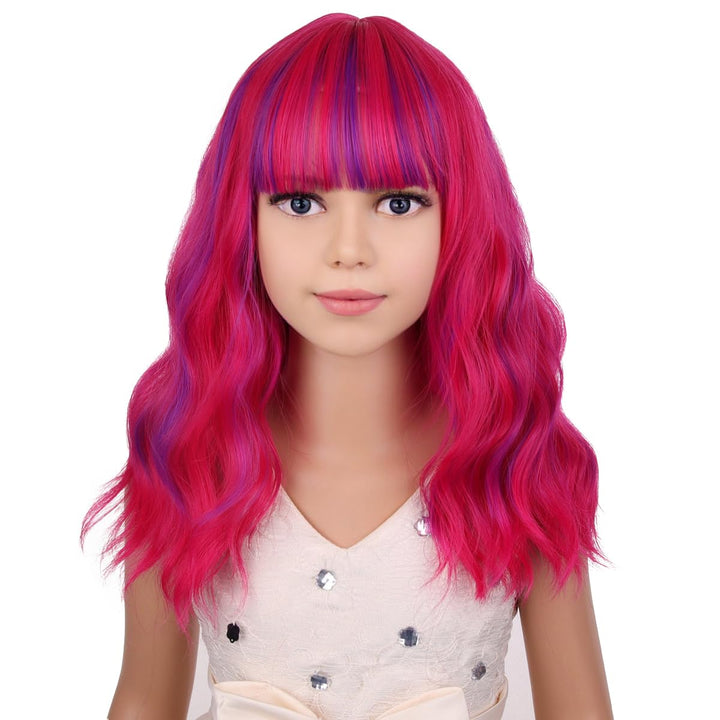 Blonde Wig Kids Child Short Wavy Wig with Bangs Flaxen Blonde Wigs Synthetic Girls Cosplay Halloween Party Costume Wigs (Flaxen Blonde)