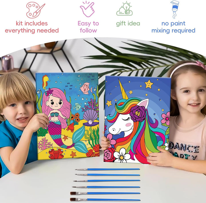 Paint-By-Numbers Kit - 3 Pack Framed Canvas, 24X3Ml Acrylic Paints, 6 Brushes, Predrawn Canvas, Art Set for Teens & Kids