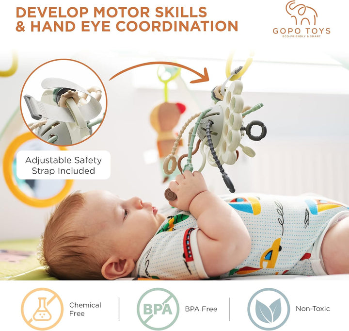 Baby Airplane Toys – Montessori Silicone Pull String Fidget for Babies 6–12 Months – Travel Toy for Plane, Car, and Stroller – Teether & Sensory Play