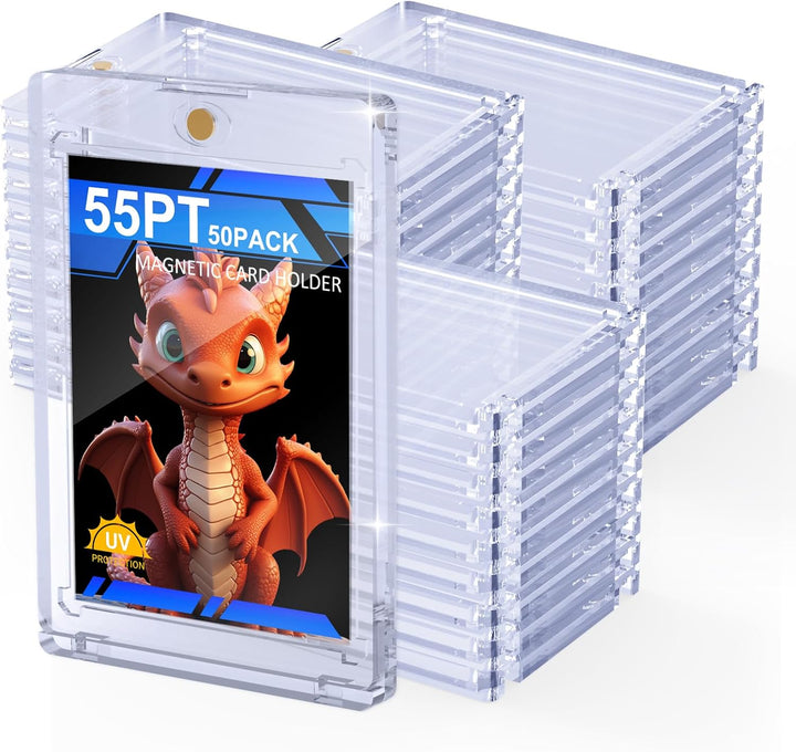 15Ct Magnetic Card Holder, 55Pt One Card Touch Holders for Trading Cards, U-V Protection Card Display Case Protectors Sleeves Hard Plastic Cover for Sports Game