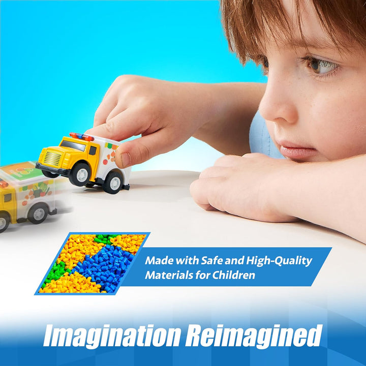 18 Pcs Pull Back City Cars and Trucks Toy Vehicles Set, Friction Powered Cars Toys for Toddlers, Boys, Girls’ Educational Play, Kids Stocking Stuffers, Treasure Box Gifts for Classroom