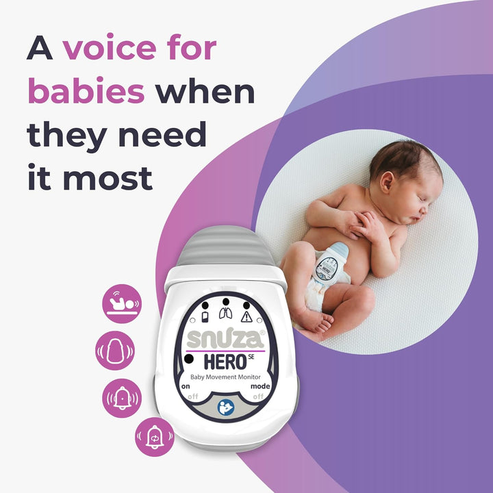 Hero Baby Monitor: Alerts When No Movement Detected, Gentle Vibration Pre-Alerts, Attaches to Nappy, No Wifi/Bluetooth, Medical Grade Material. Safer Sleep for Babies, Better Sleep for Parents.